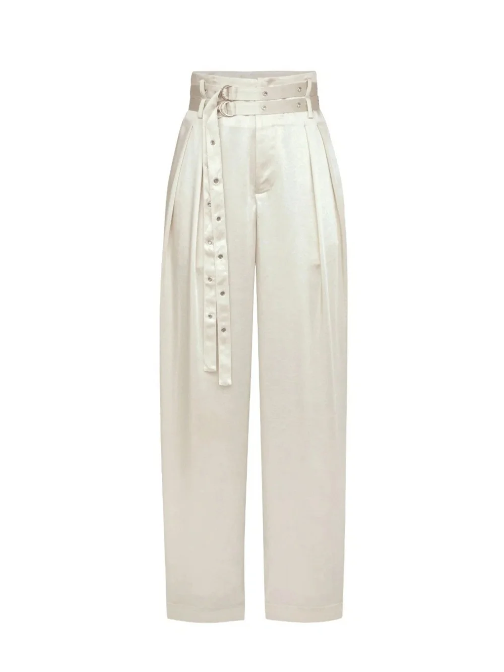 The Noli Shop Ivory Satin High-Waist Wide-Leg Jumpsuit